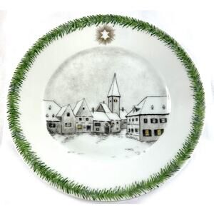 1921 Thomas Bavaria Hand Painted Winter Village Plate 7.75” Signed Antique